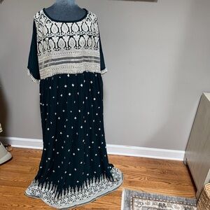 Dark emerald green Indian maxi dress while embroidery sequins tassel tie 3XL